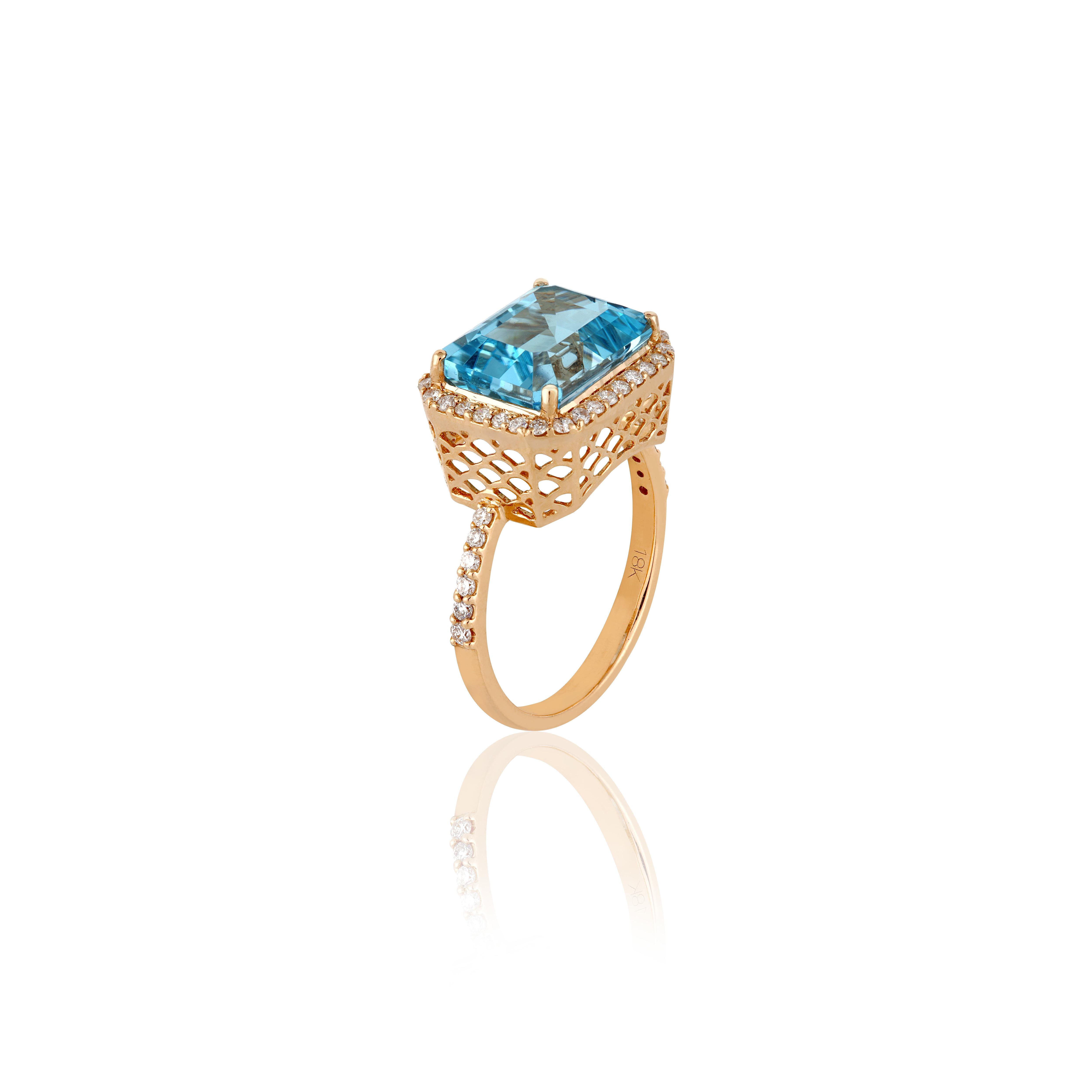 Blue topaz solitaire diamond ring rose gold