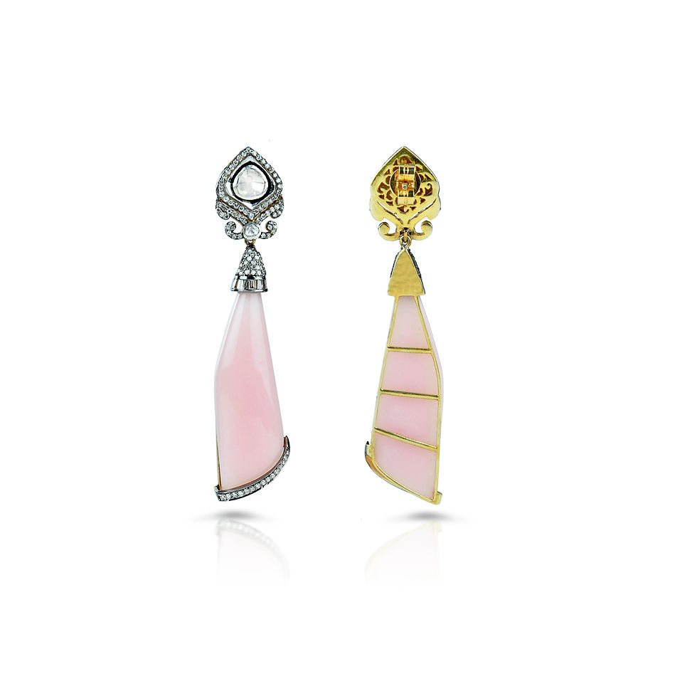 Thumbnail: art deco pink opal diamond chandelier earrings