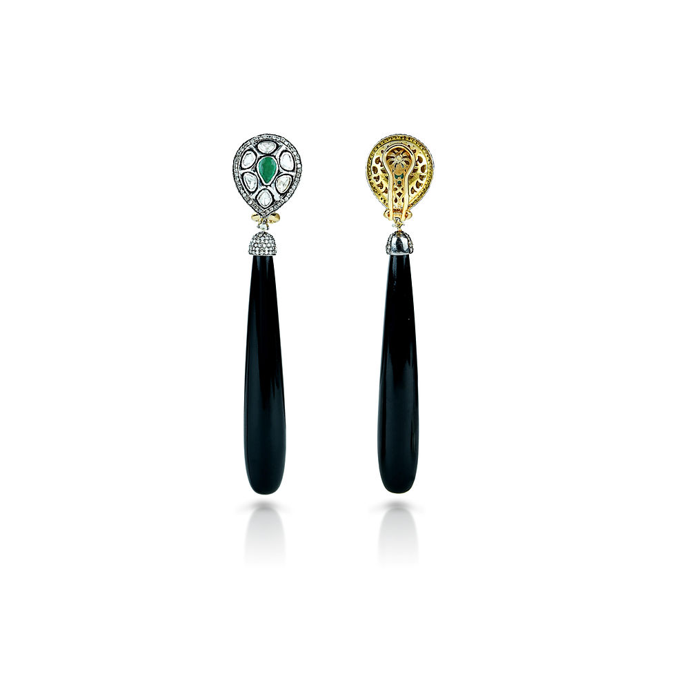 Thumbnail: art deco onyx diamond emerald chandelier earrings