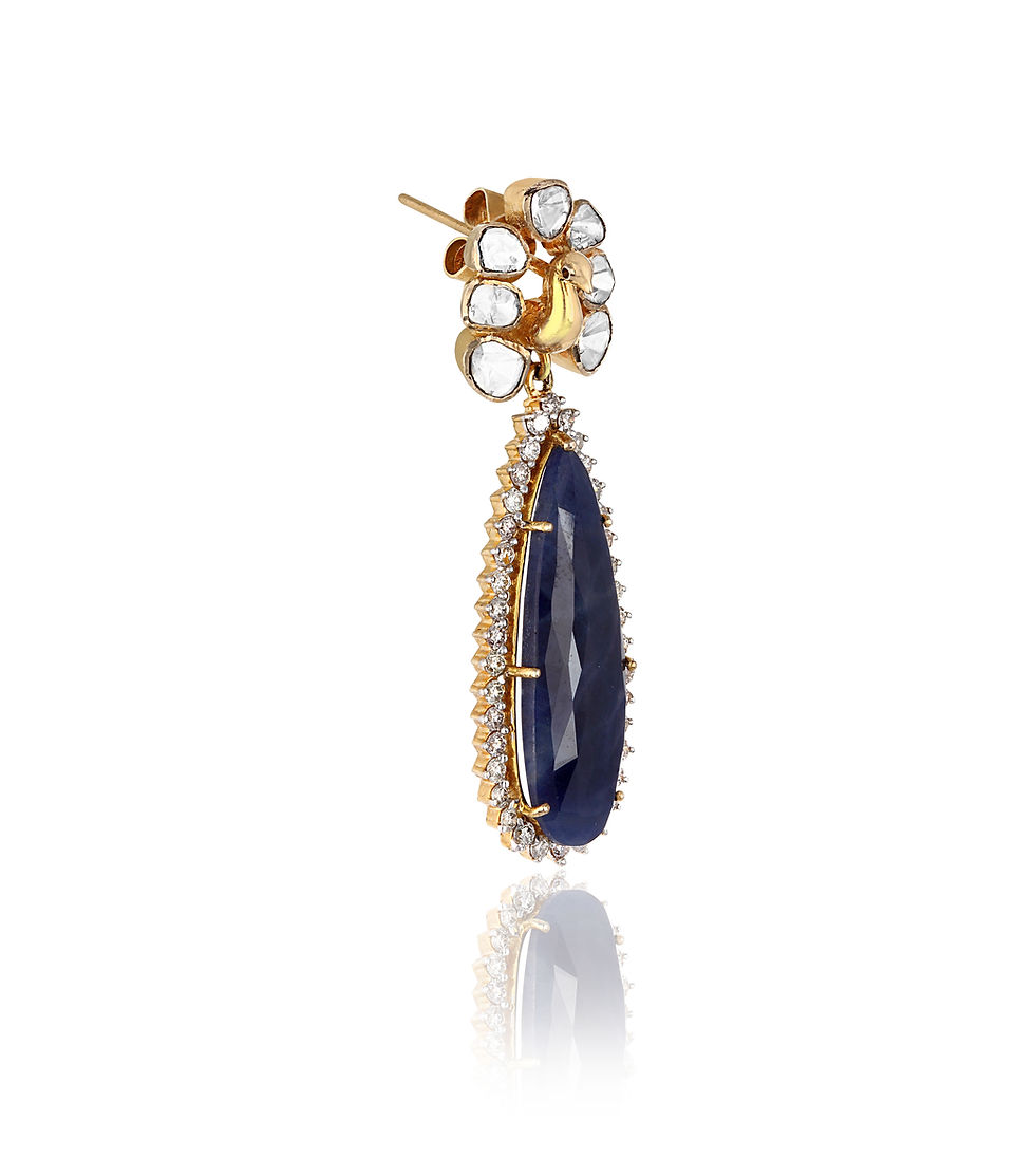 Thumbnail: large blue sapphire diamond drop earrings