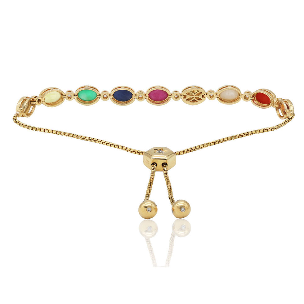 Thumbnail: Navratan Tennis Bracelet with Diamonds & Gemstones in 18K Gold