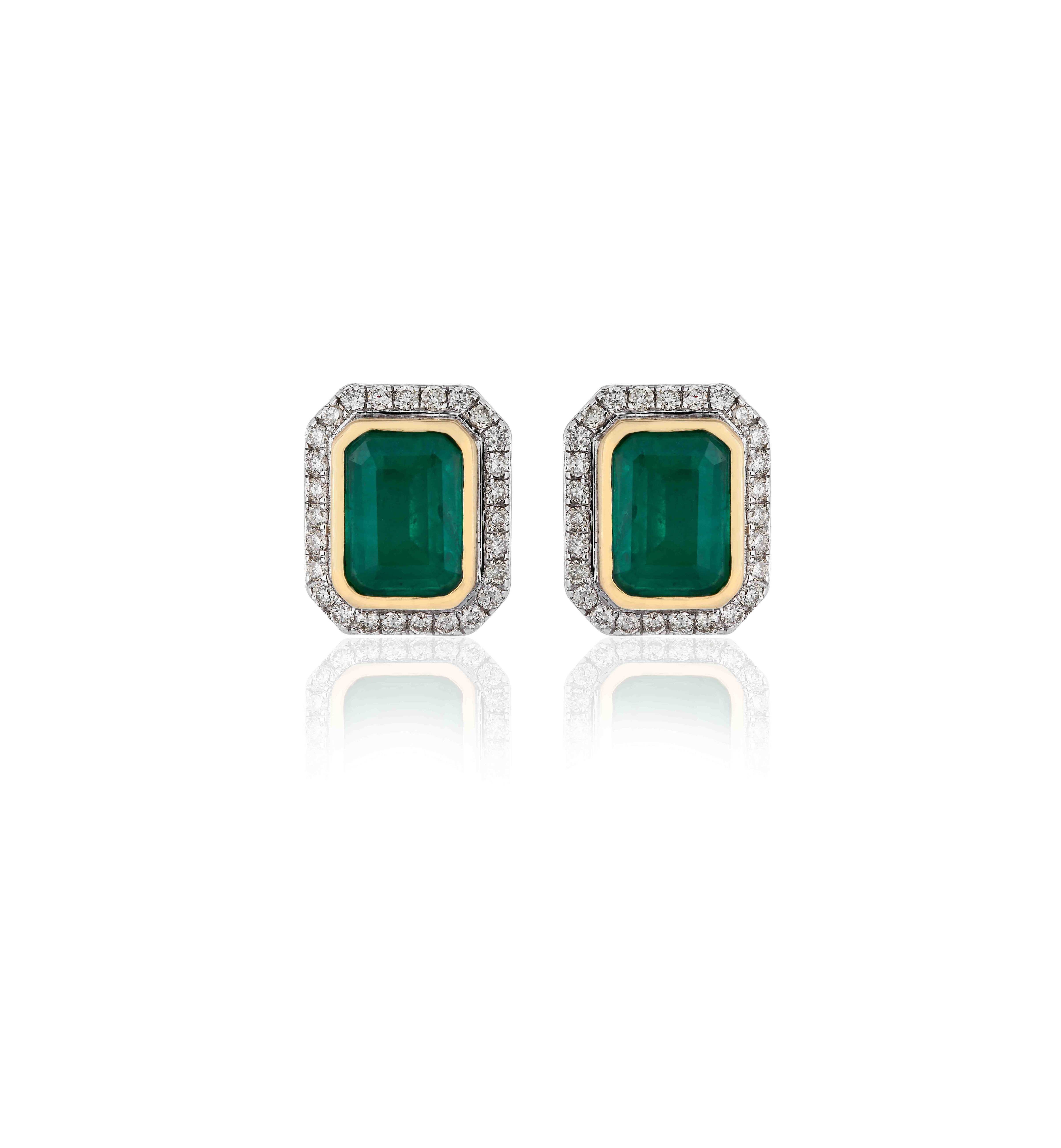 rectangular emerald solitaire stud earrings