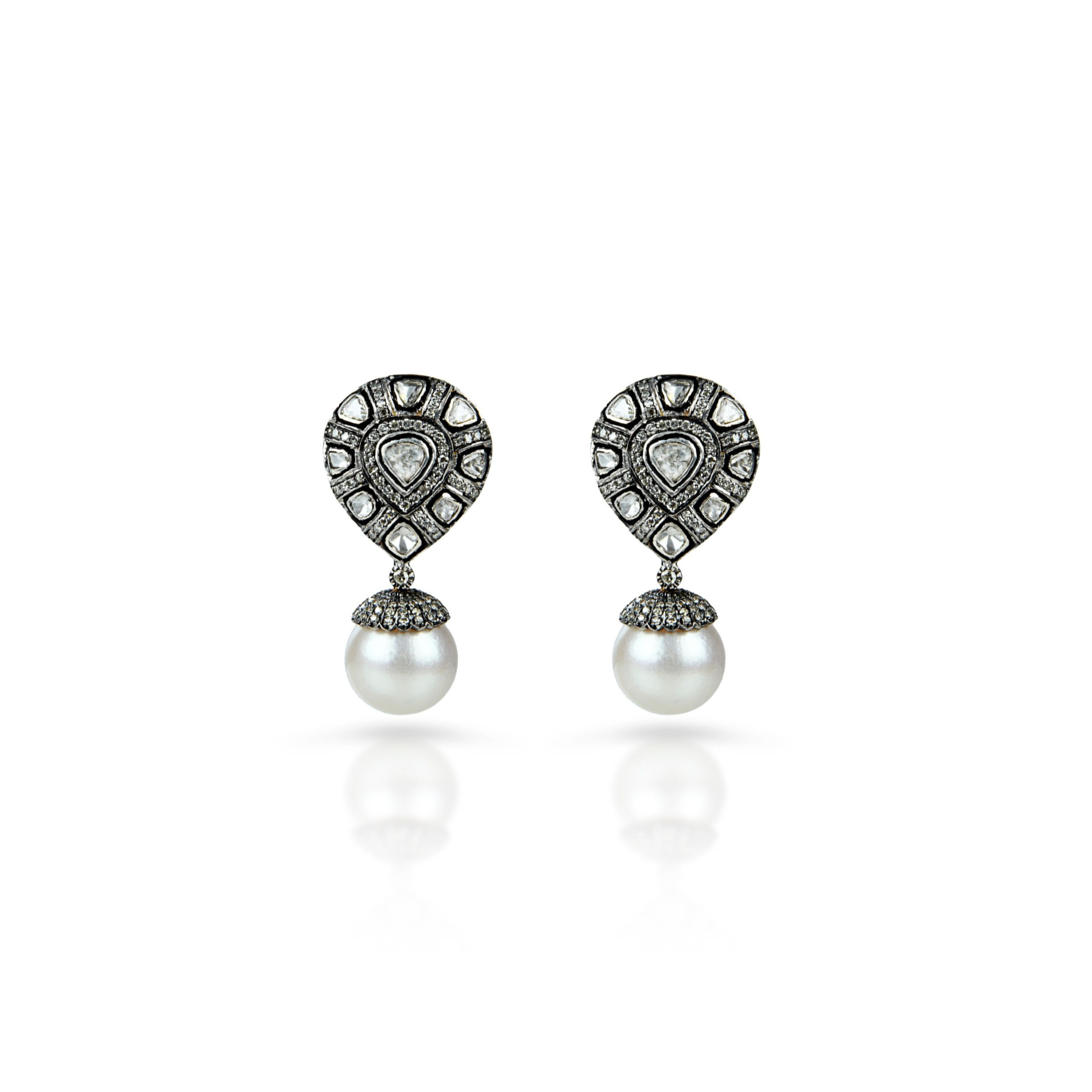 art deco south sea pearl diamond drop earrings