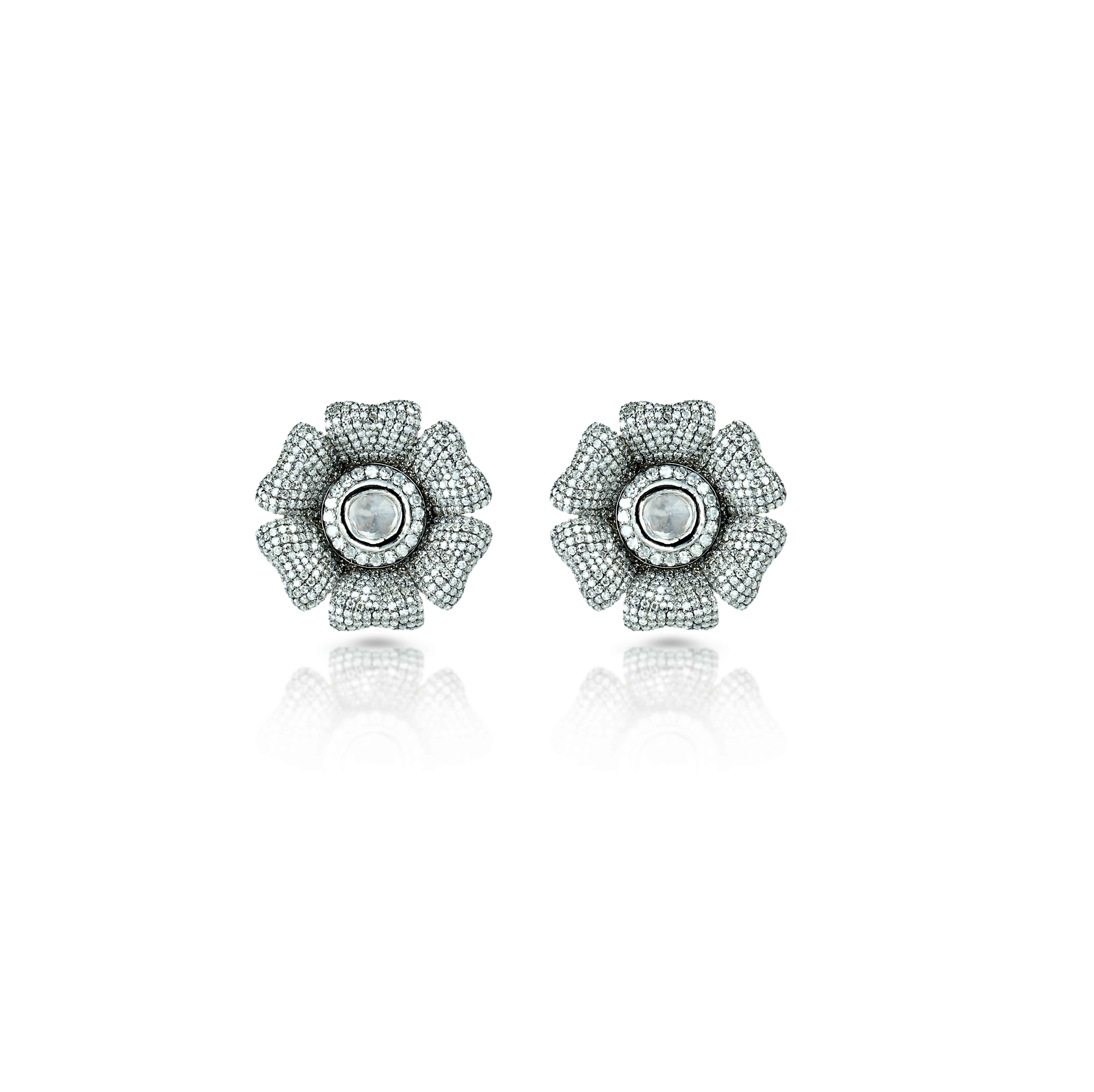 art deco diamond flower stud earrings