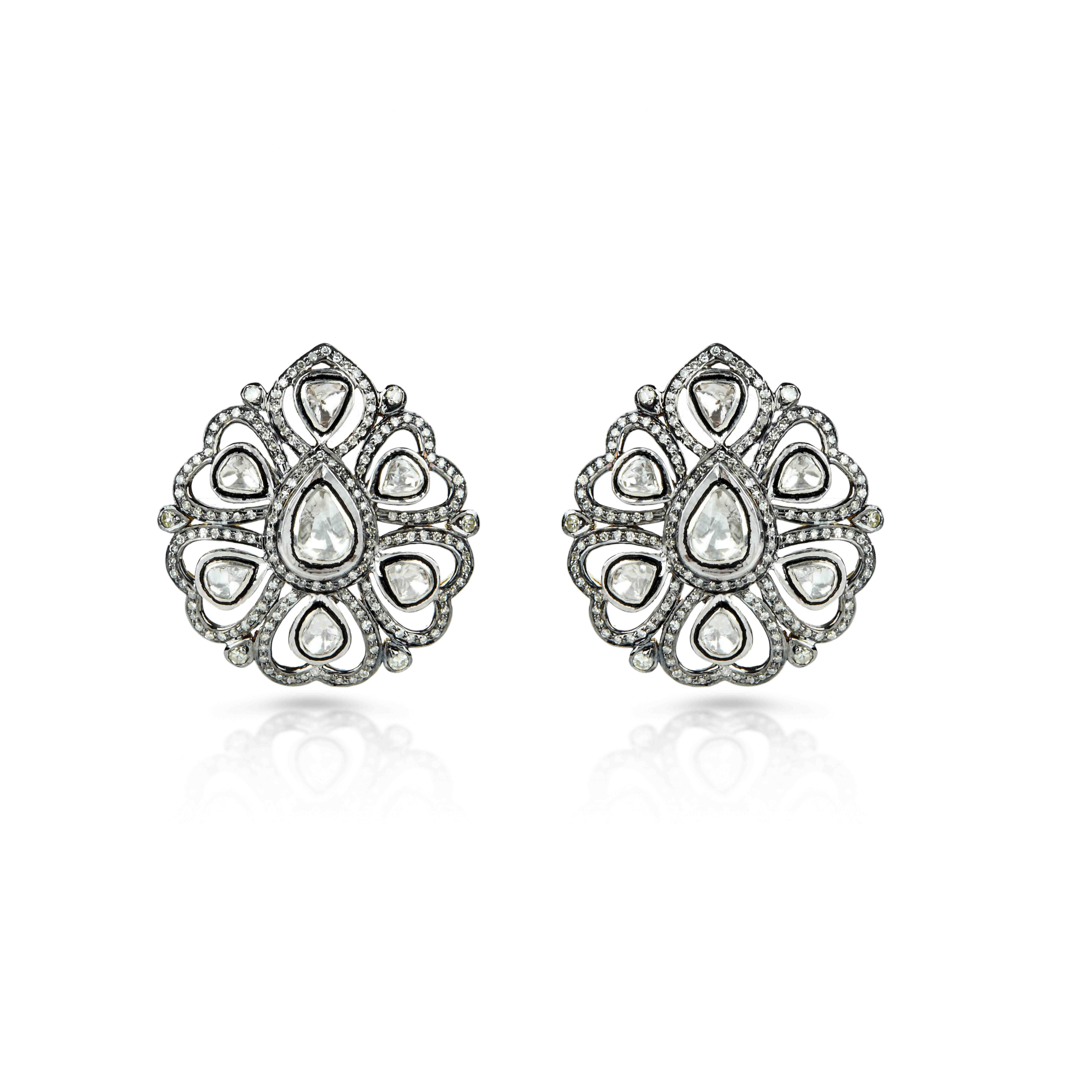 art deco polki diamond leaf stud earrings