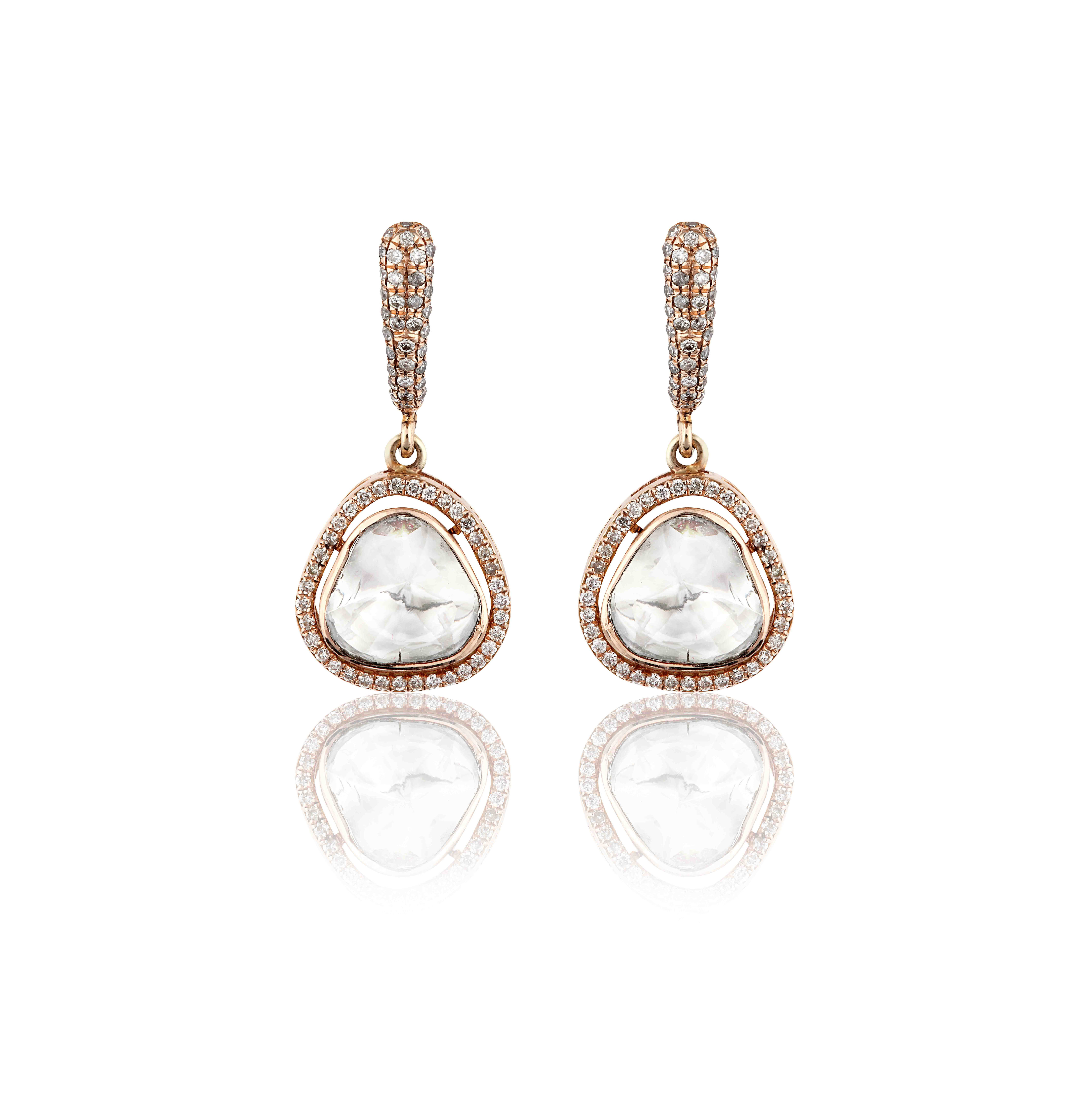 polki diamond drop earrings rose gold