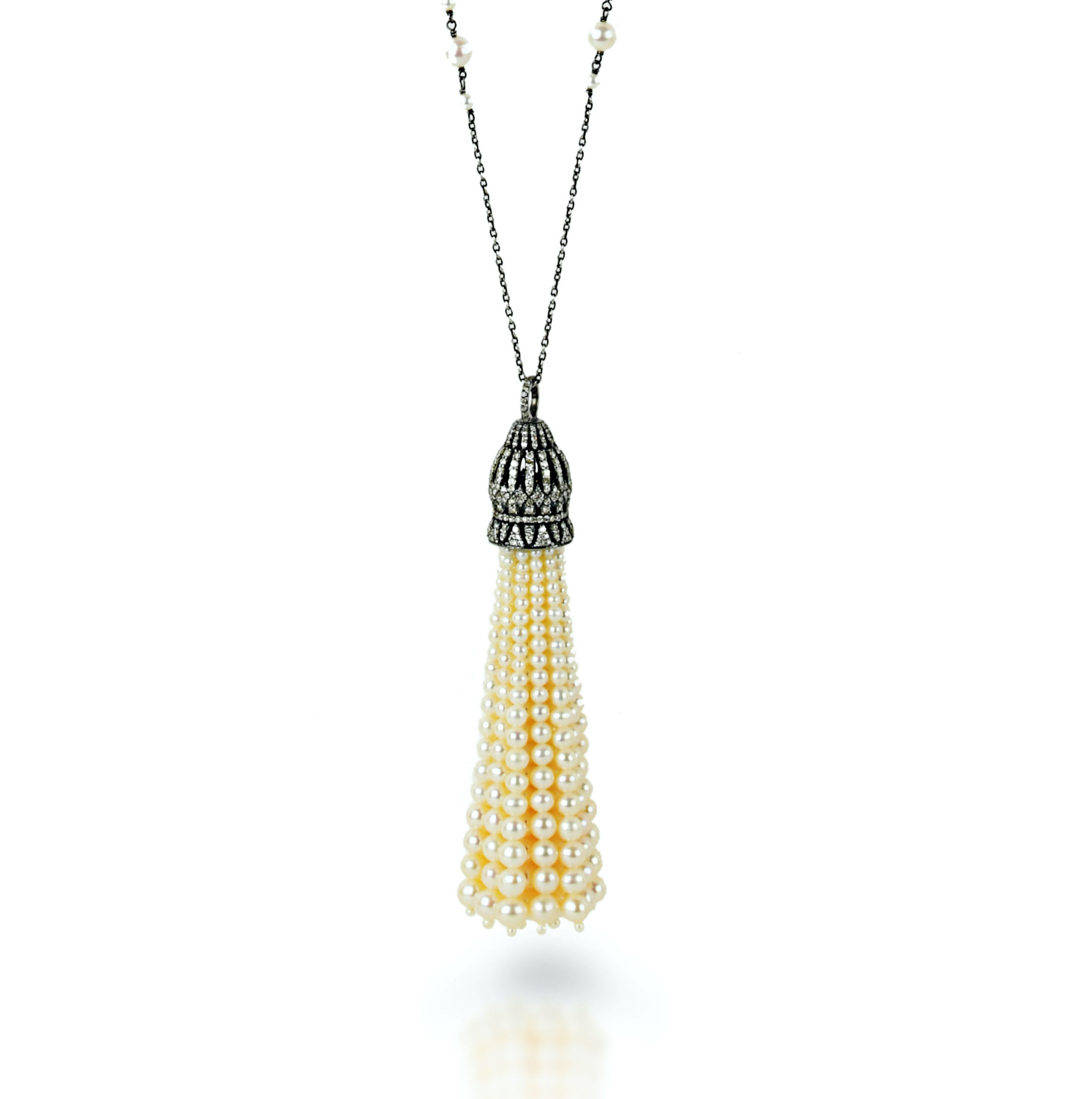 Art Deco Tassel Necklace in Polki Diamonds & Pearls (2)