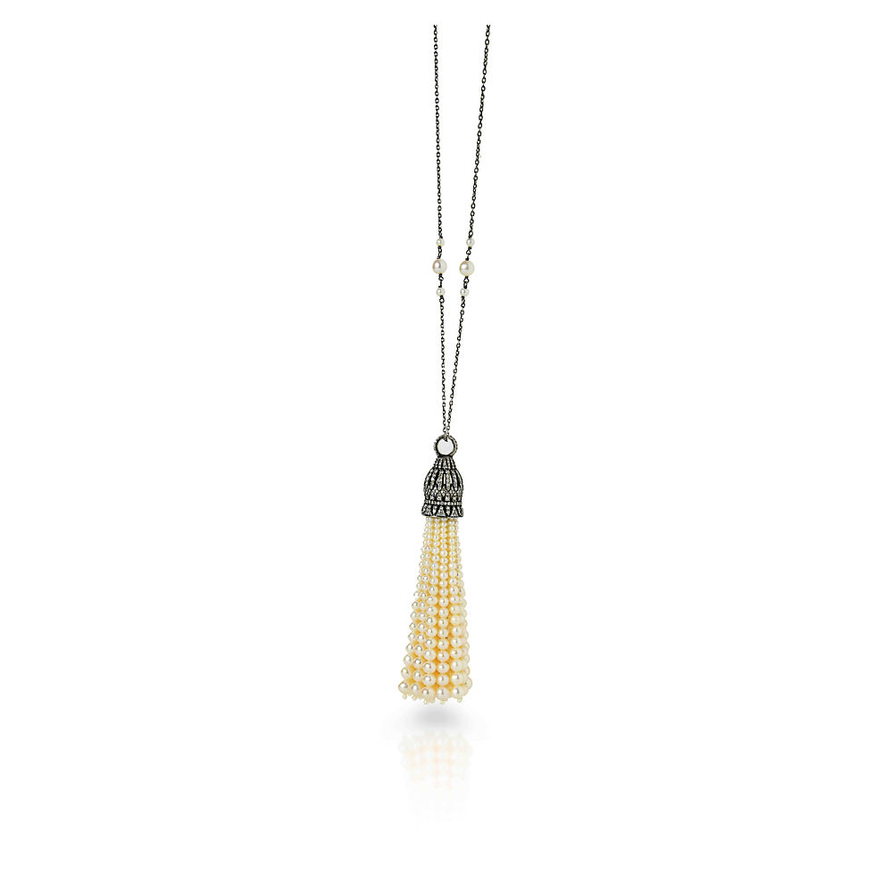 Thumbnail: Art Deco Tassel Necklace in Polki Diamonds & Pearls (2)