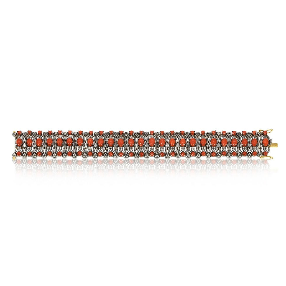 Thumbnail: Art Deco Bracelet with Diamonds & Coral set in 18K Gold & Silver