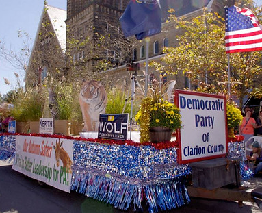 clarion dems float in the Autumn Leaf Festival parade