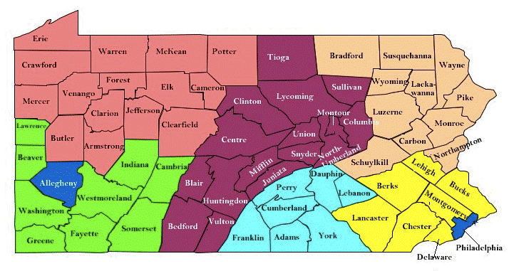 map of Pennsylvania that shows different colors
