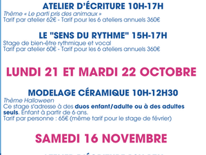 Calendrier des stages pour octobre et novembre 2024