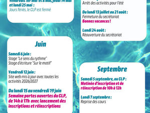 Agenda du CLP de mai à septembre 2026