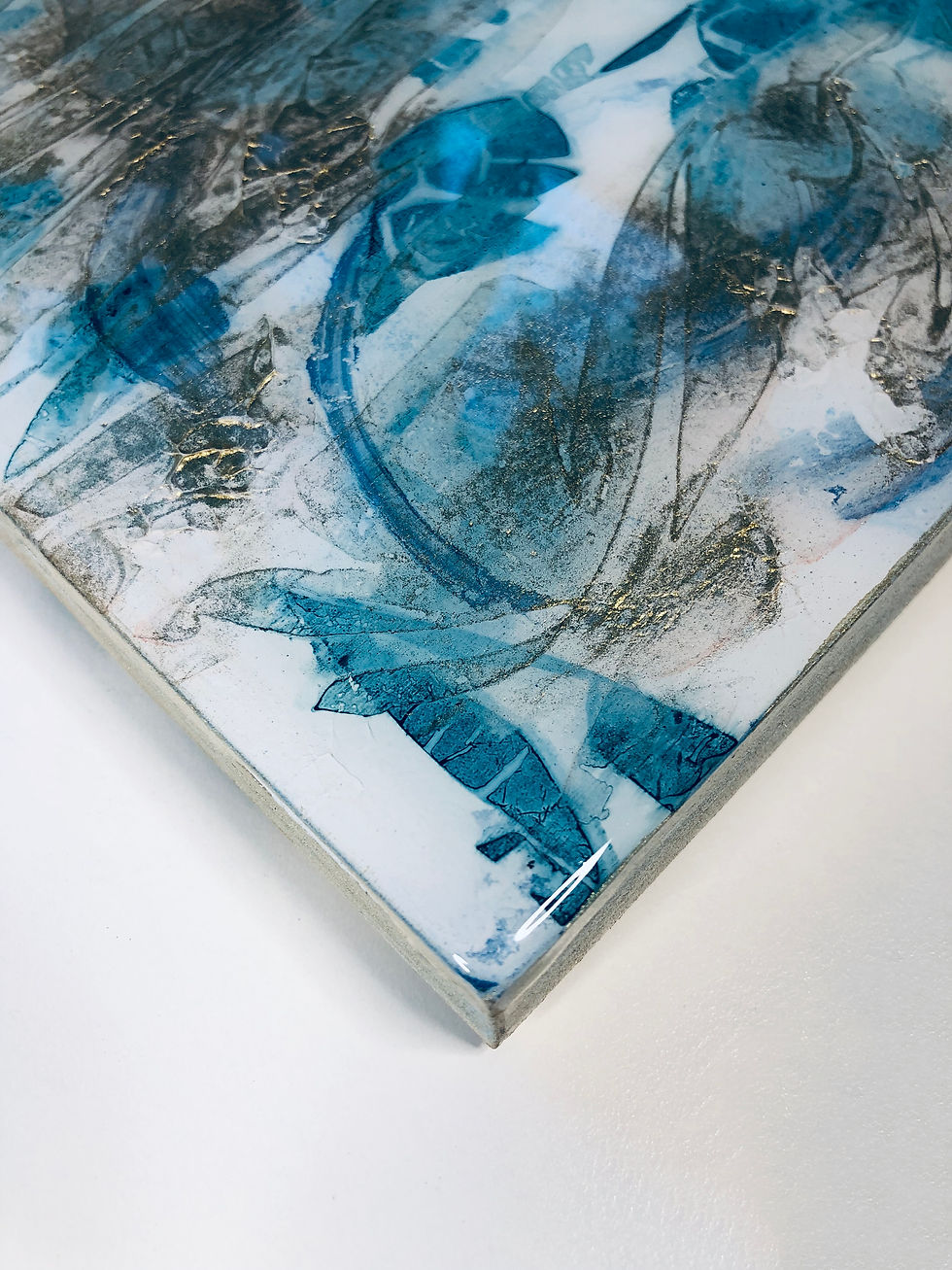 "Blue Ice 1" - 8 x 8 inch Mixed media original artwork