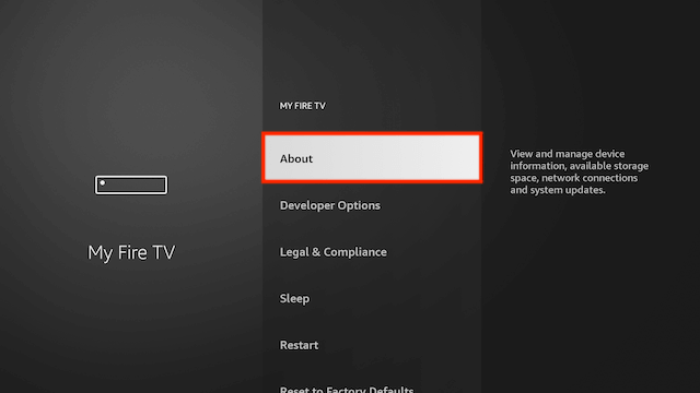 Seleccione Acerca de en Firestick