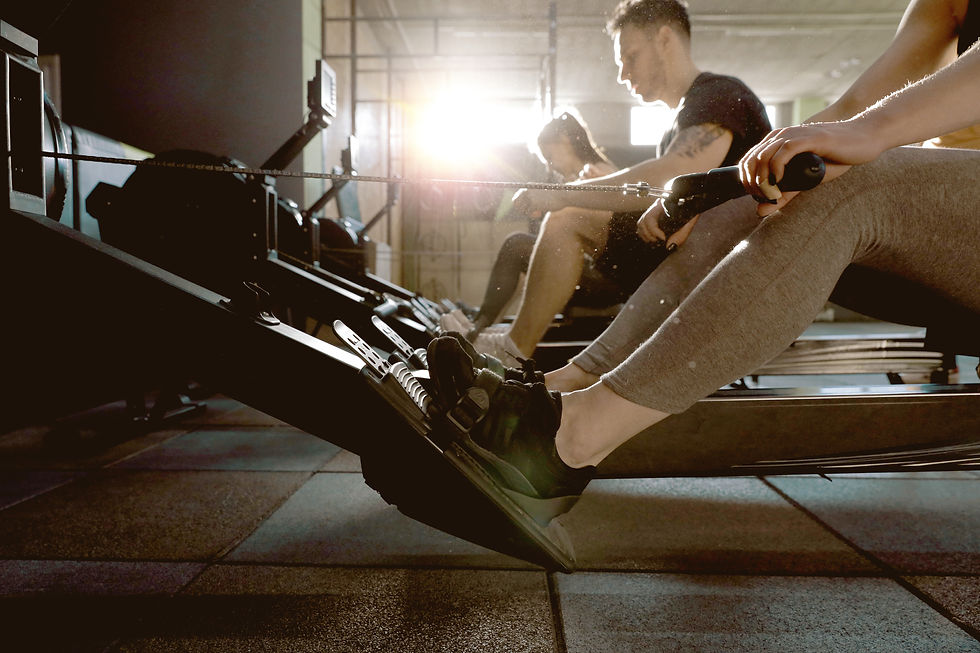 People rowing on RowErg machines, illustrating functional training that builds real-world strength and movement capacity.