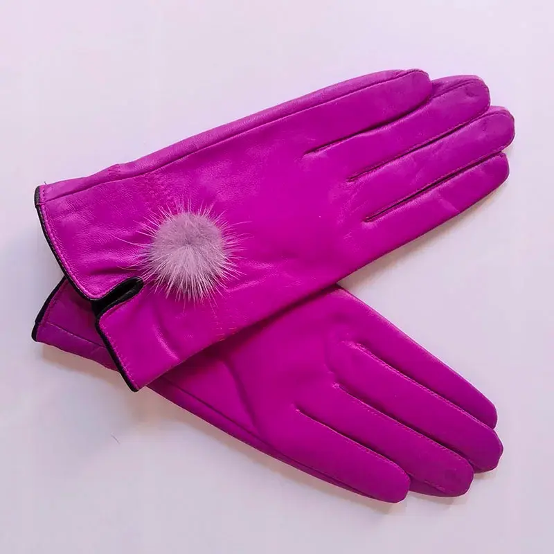 Thumbnail: Genuine Leather Glove Women Warm Fashhion Winter Ladies Hand Warmer Gloves With