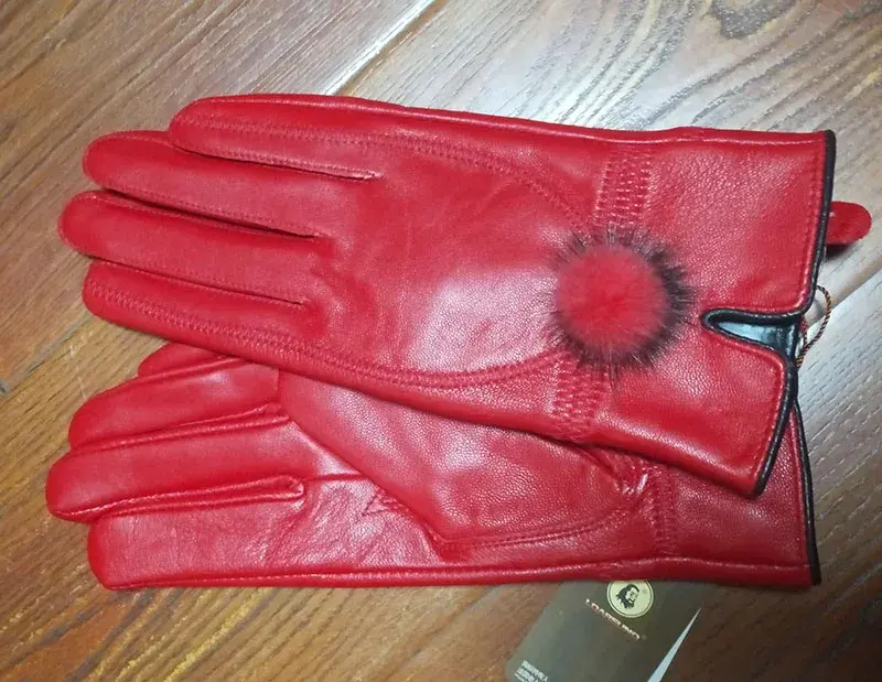 Thumbnail: Genuine Leather Glove Women Warm Fashhion Winter Ladies Hand Warmer Gloves With