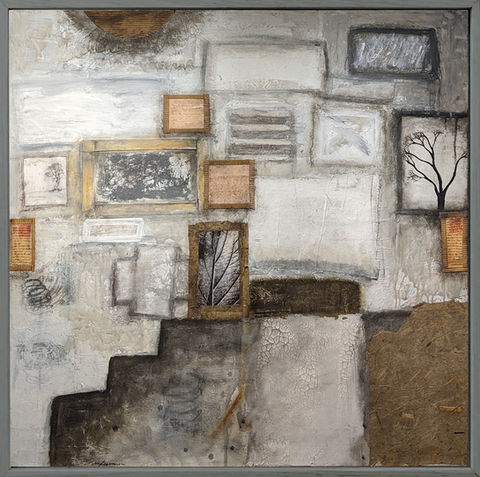 abstract mixed media painting with collage