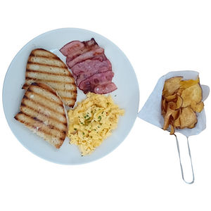 TOSTA OVOS MEXIDOS E BACON