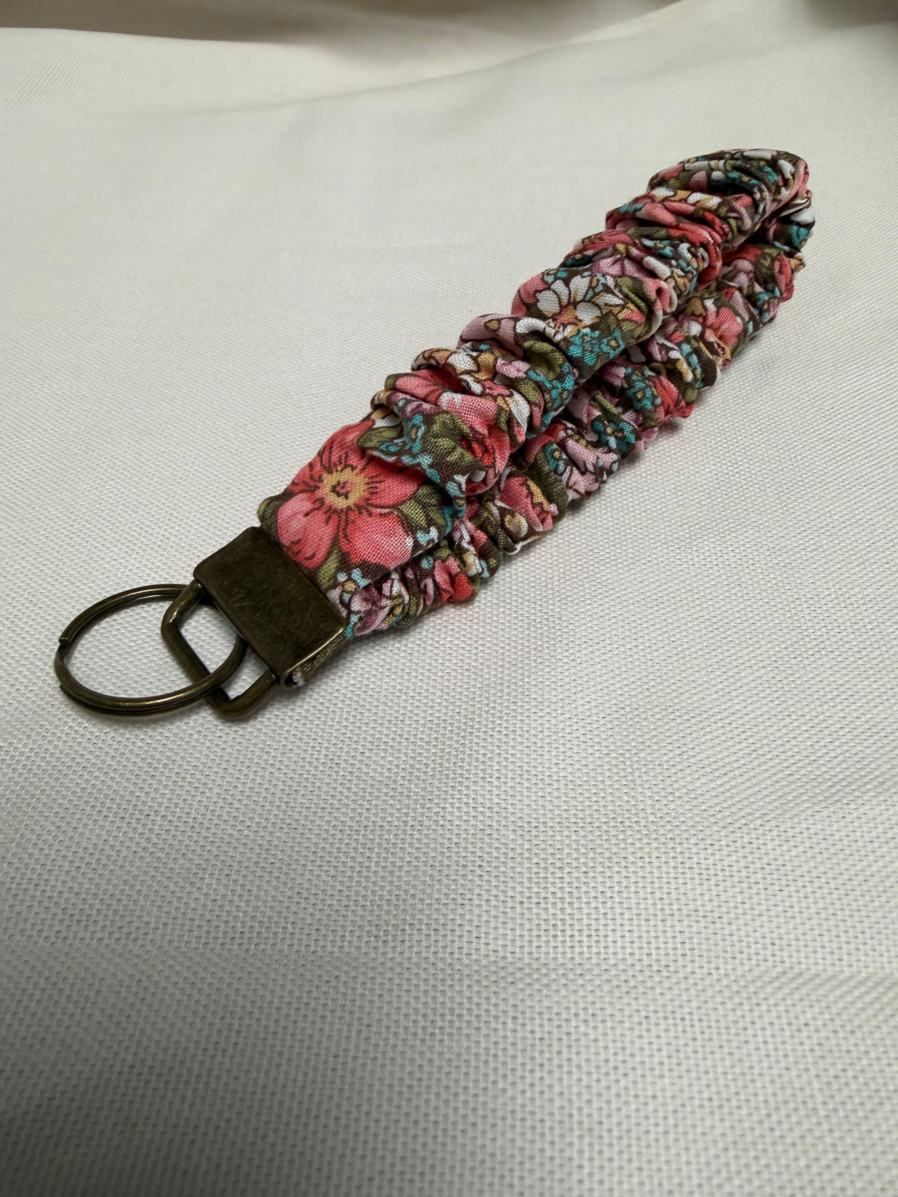 Vintage Garden Floral Scrunchie Keychain Wristlet