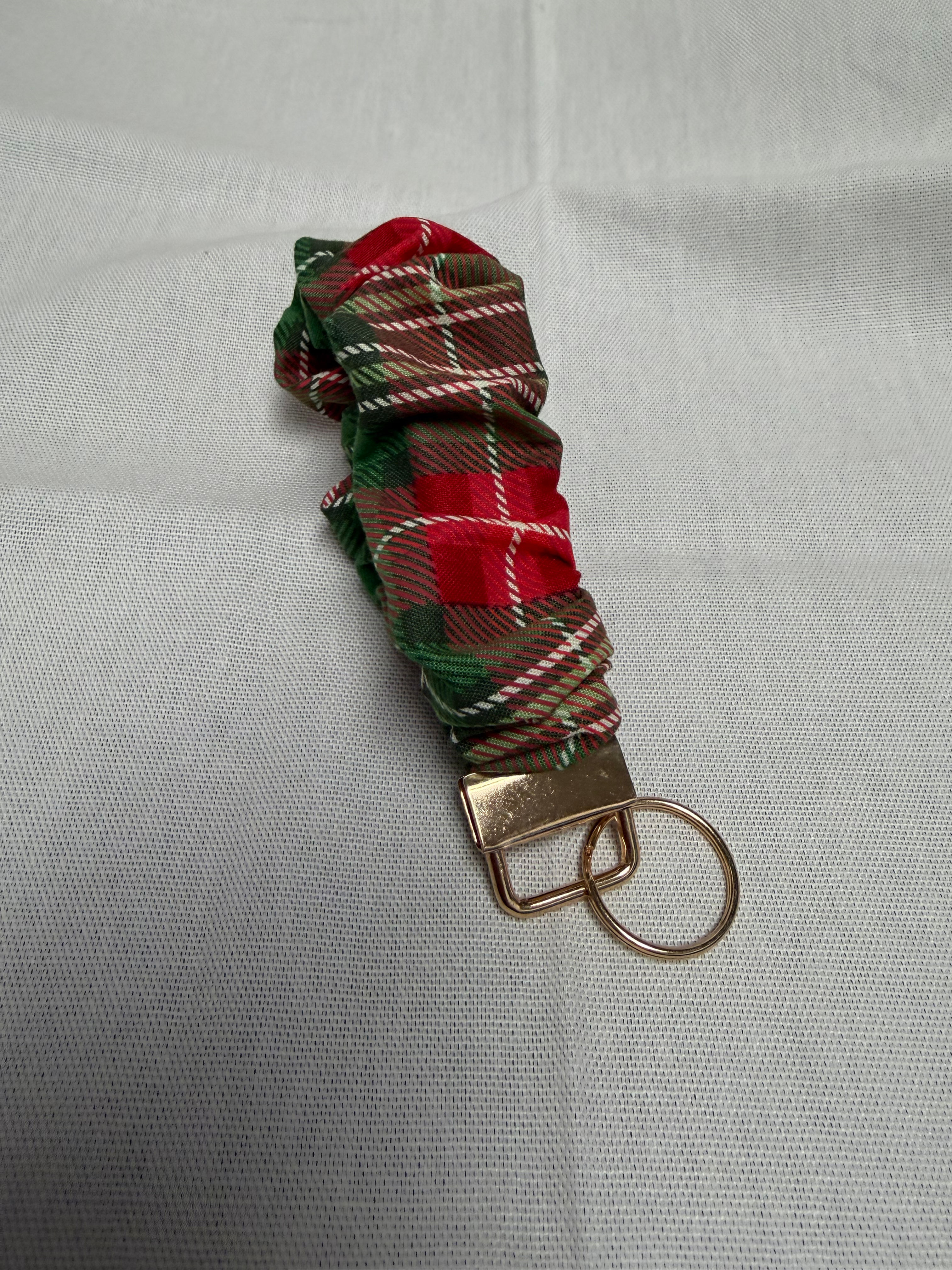 Christmas Plaid Scrunchie Keychain Wristlet