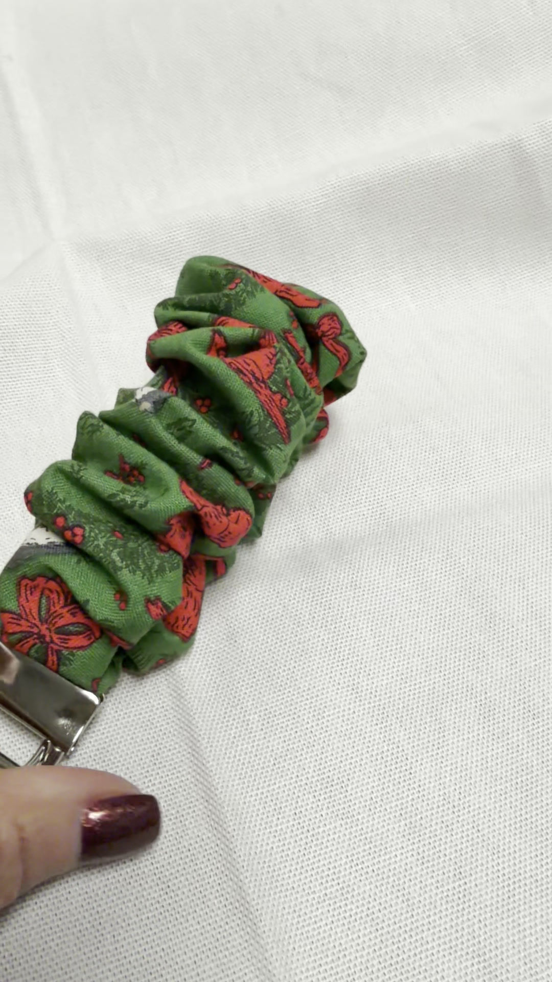 Christmas Cardinals & Poinsettias Scrunchie Keychain Wristlet
