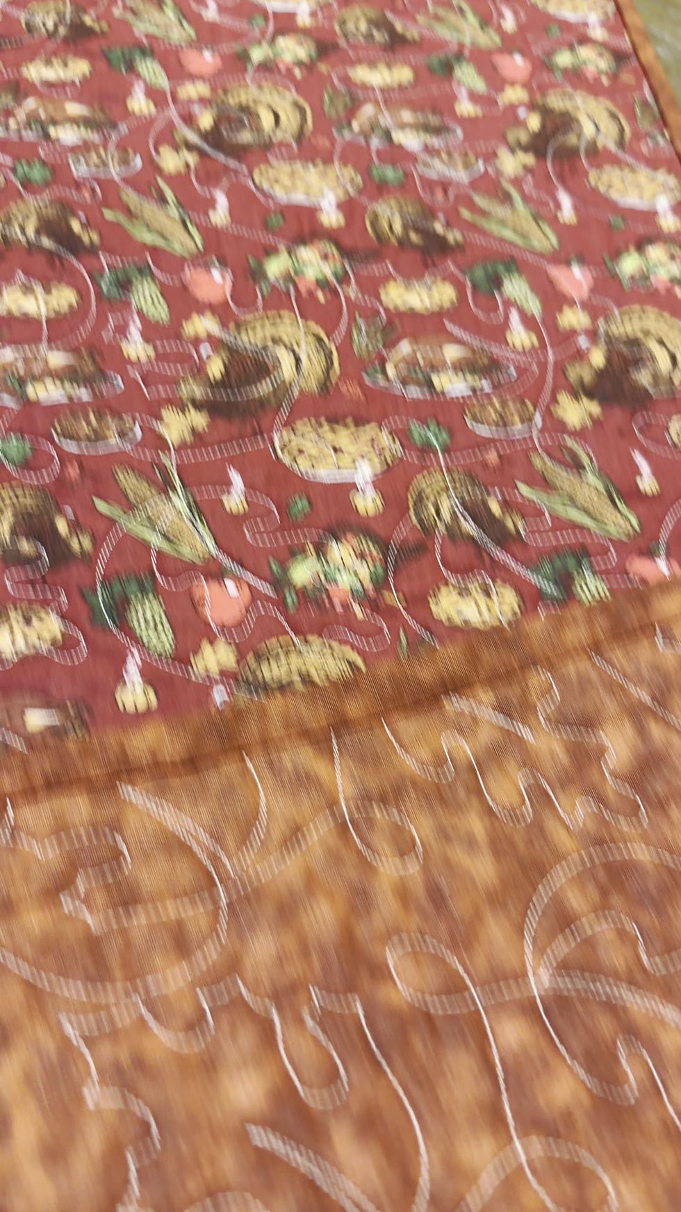 Thumbnail: Reversible Quilted Thanksgiving Table Runner  Size: 14.5” x 83”
