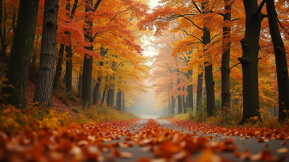 Eye-level view of a serene autumn landscape with colorful foliage