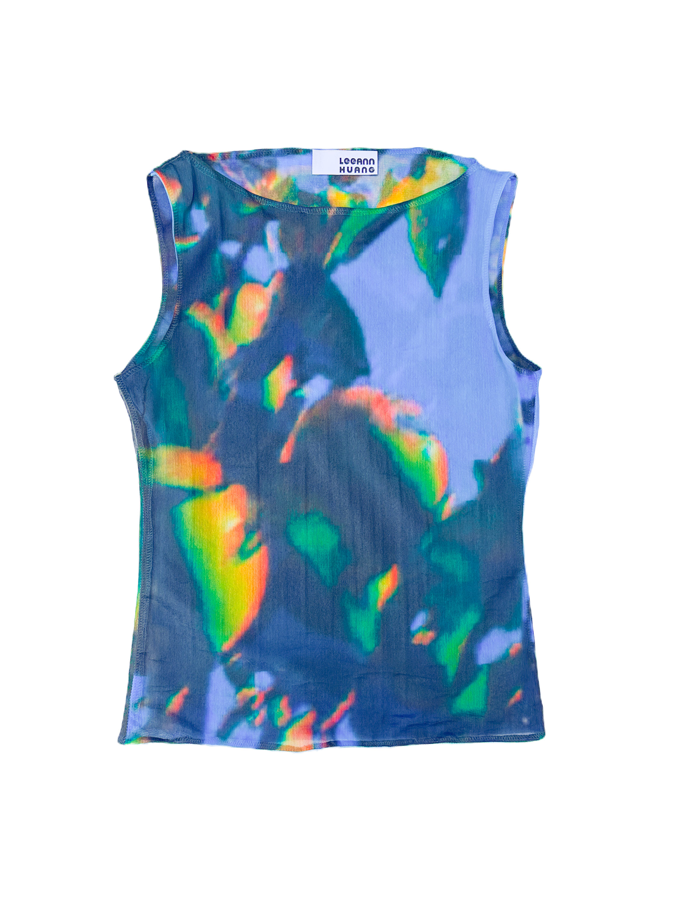 Semi-Sheer Boat Neck Print Tank