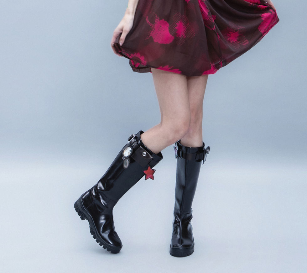 Thumbnail: Patent Leather Pocket Charm Lenticular Knee Boots