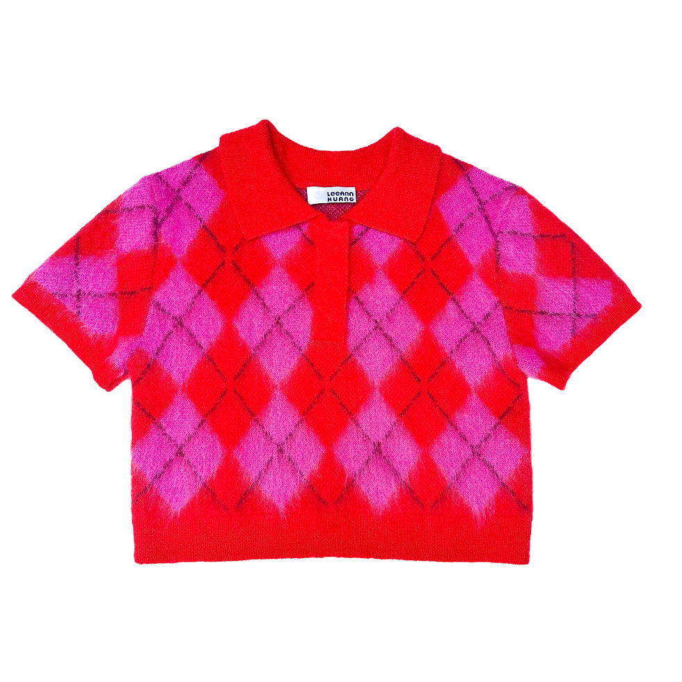 Thumbnail: Mohair Cropped Knit Argyle Polo