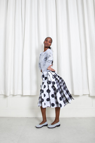 Gingham Polka Lenticular Flip Pleat Midi Skirt | Leeann Huang