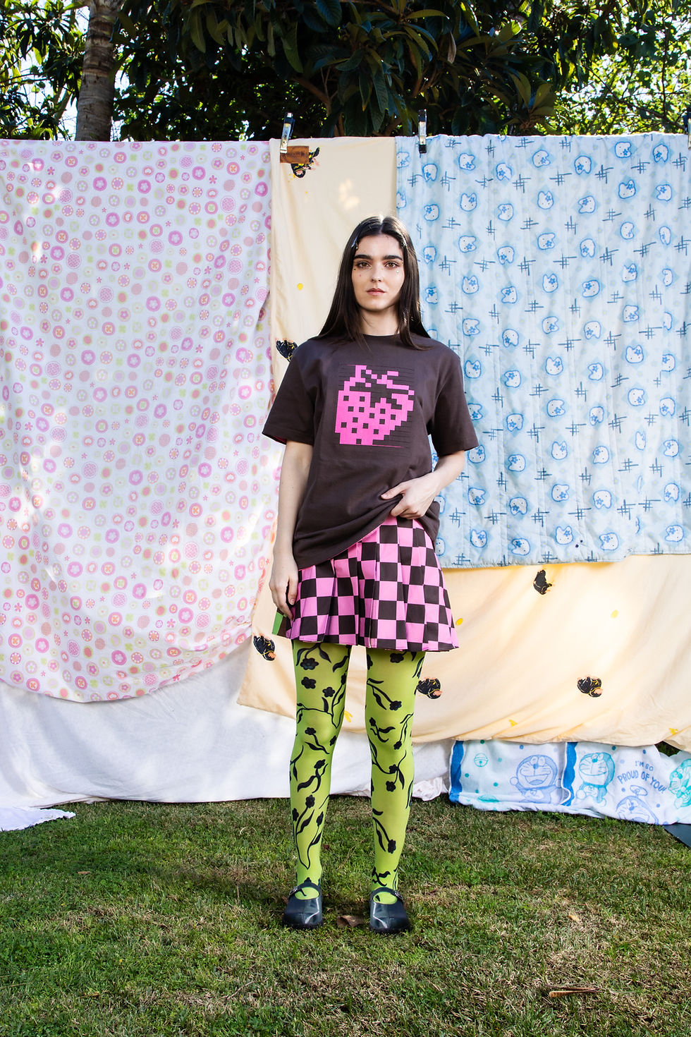 Thumbnail: Lime Floral Print Tights