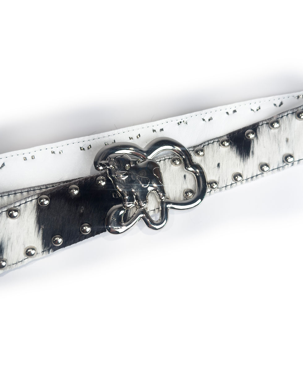 Thumbnail: Studded Cowhide Belt With Baby Calf Buckle