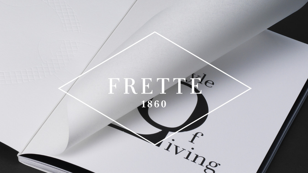 frette logo on white and black brochure elegant typography