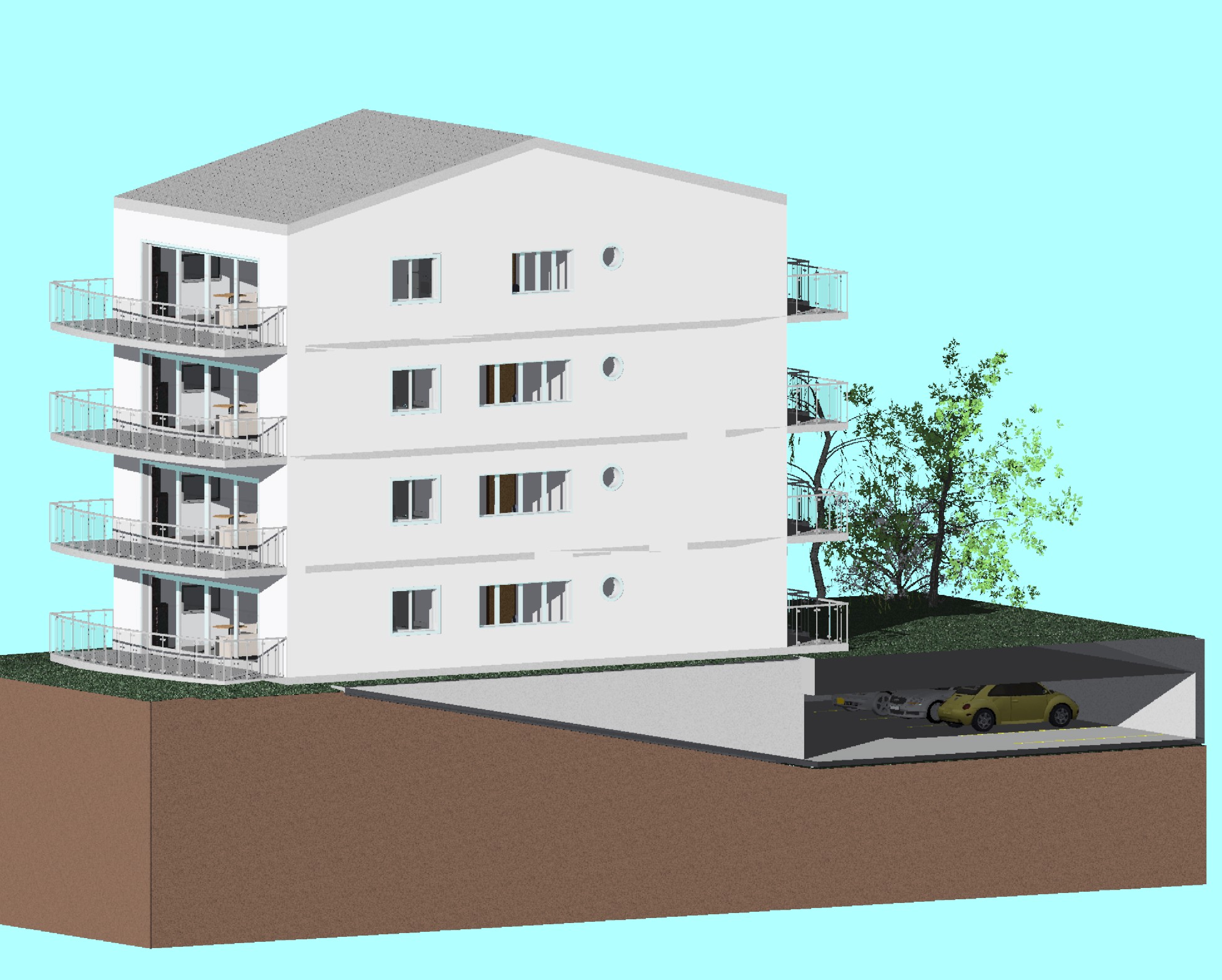 Appartment building with parking lot