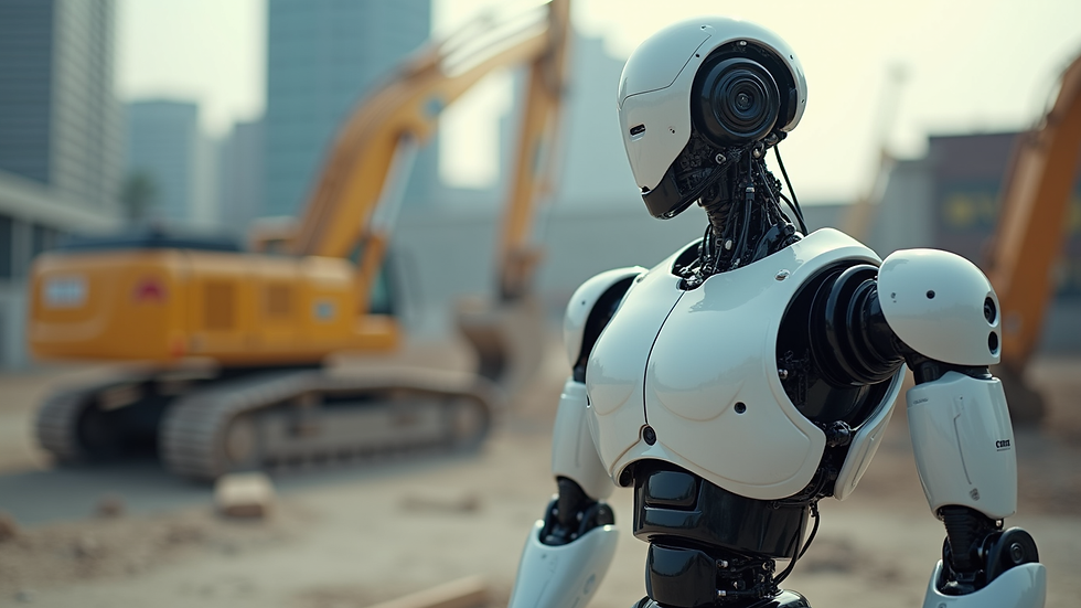 Eye-level view of a humanoid robot working on a construction site