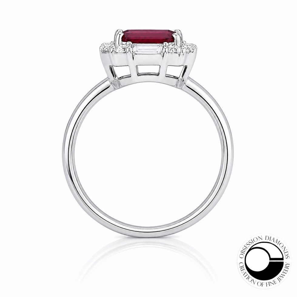 Thumbnail: Emerald Cut Ruby & Diamond Halo Ring