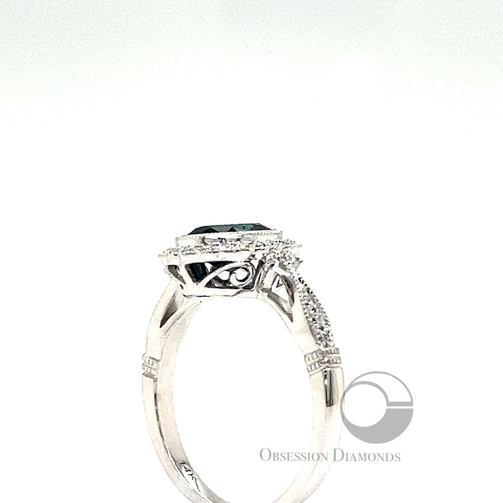 Thumbnail: Diamond Accented Blue Sapphire Vintage Style Ring