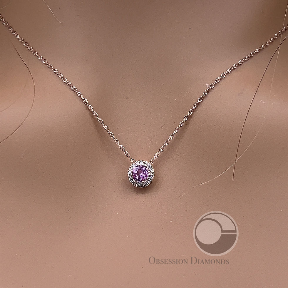 Thumbnail: Diamond Halo Pink Sapphire Round Solitaire Pendant