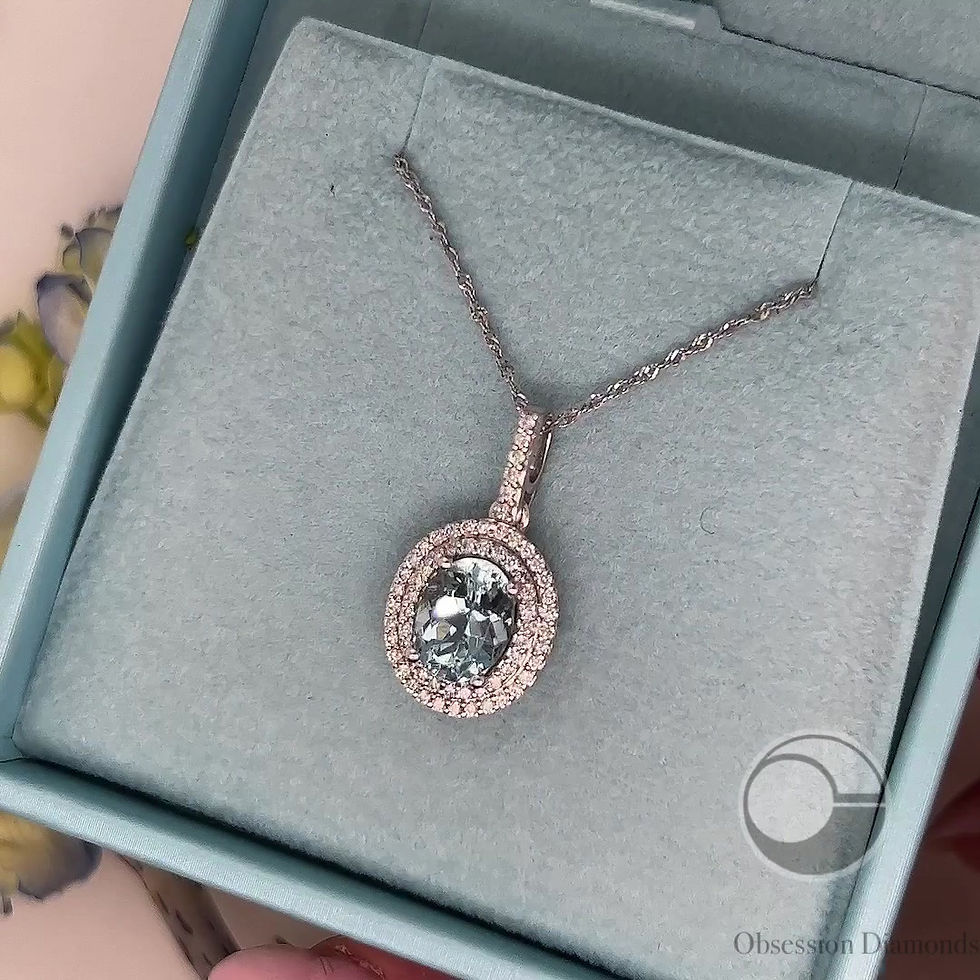 Thumbnail: Double Halo Diamond Oval Aquamarine Pendant