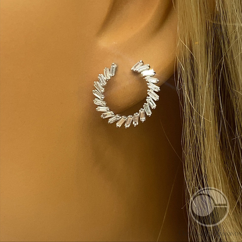 Thumbnail: Baguette Diamond Open Circle Hoop Earrings