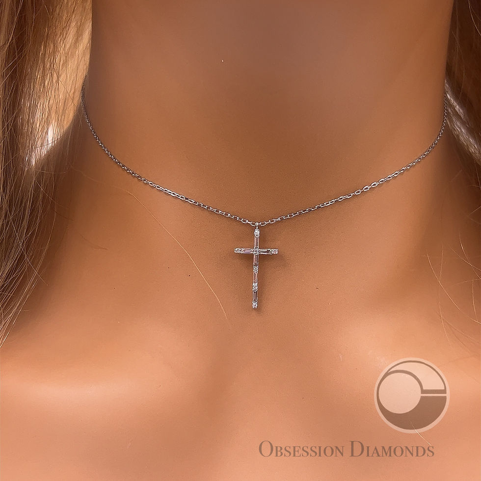 Thumbnail: Baguette and Round Diamond Cross Pendant