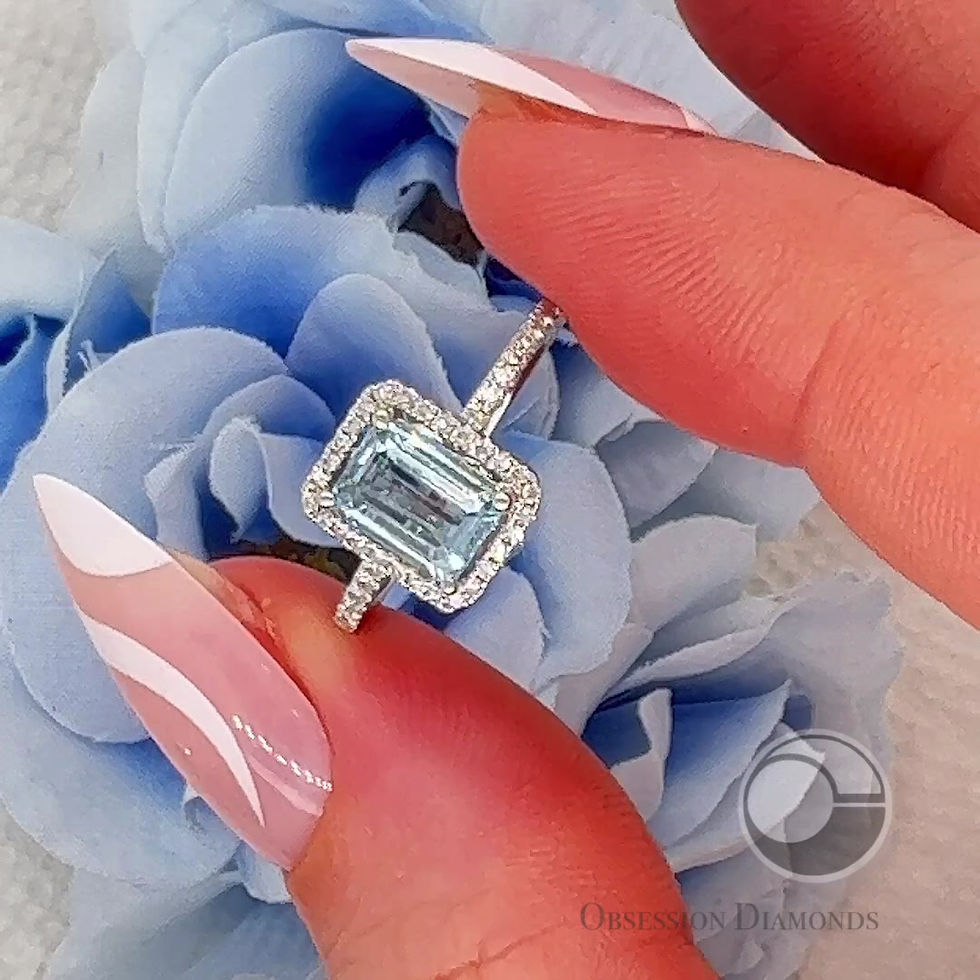 Thumbnail: Diamond Halo Aquamarine Ring