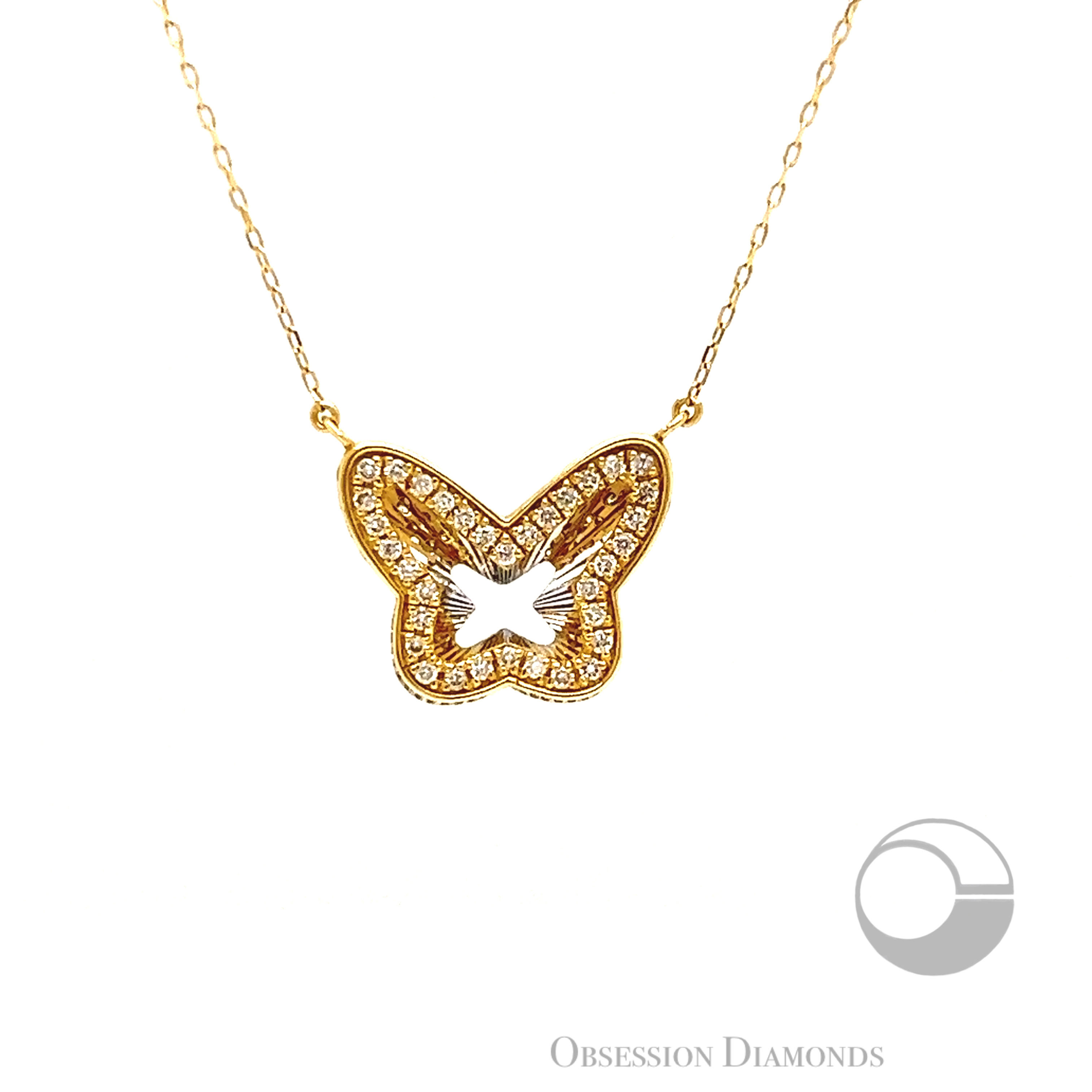 Diamond lined Butterfly Pendant