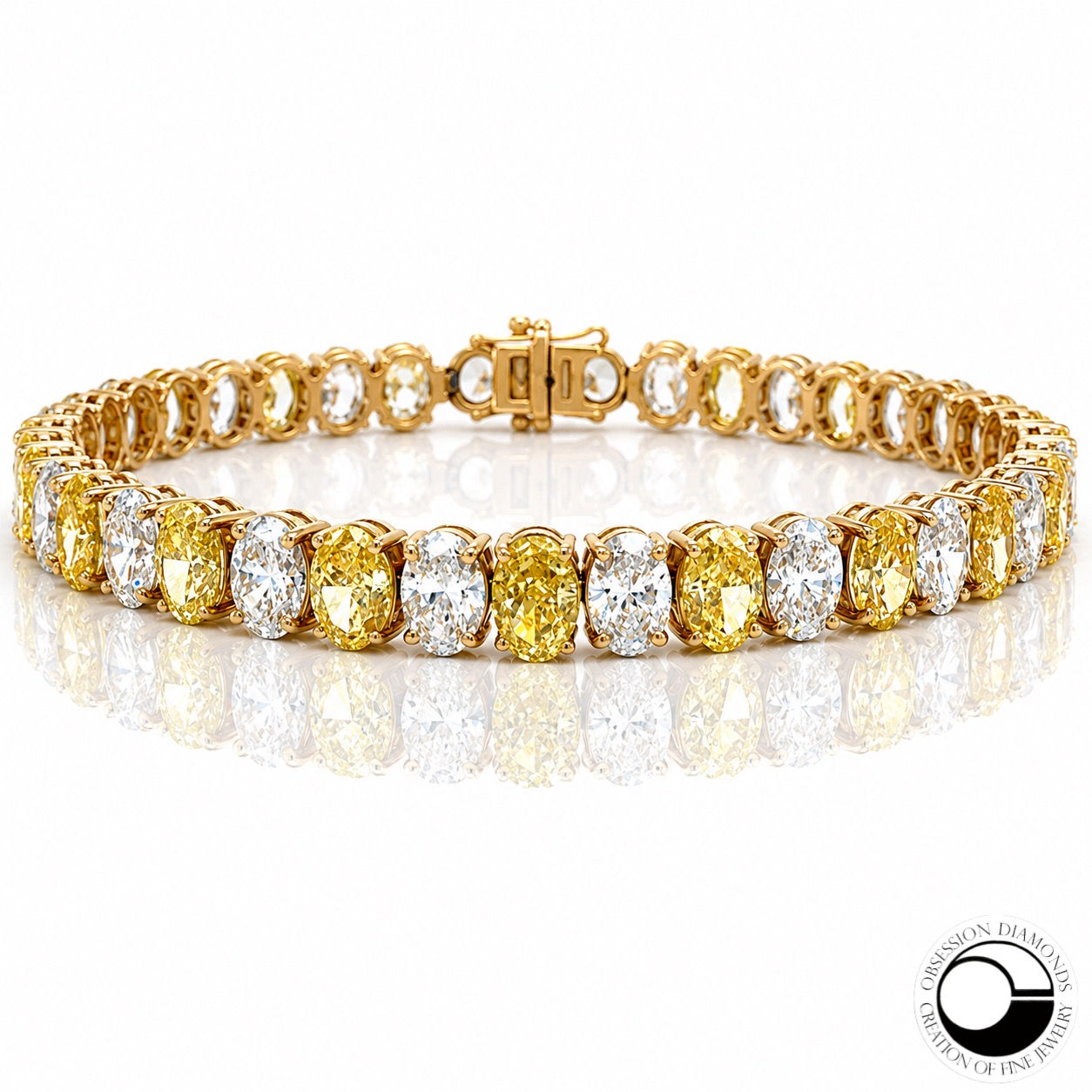 Alternating Fancy Yellow & White Oval Diamond Tennis Bracelet