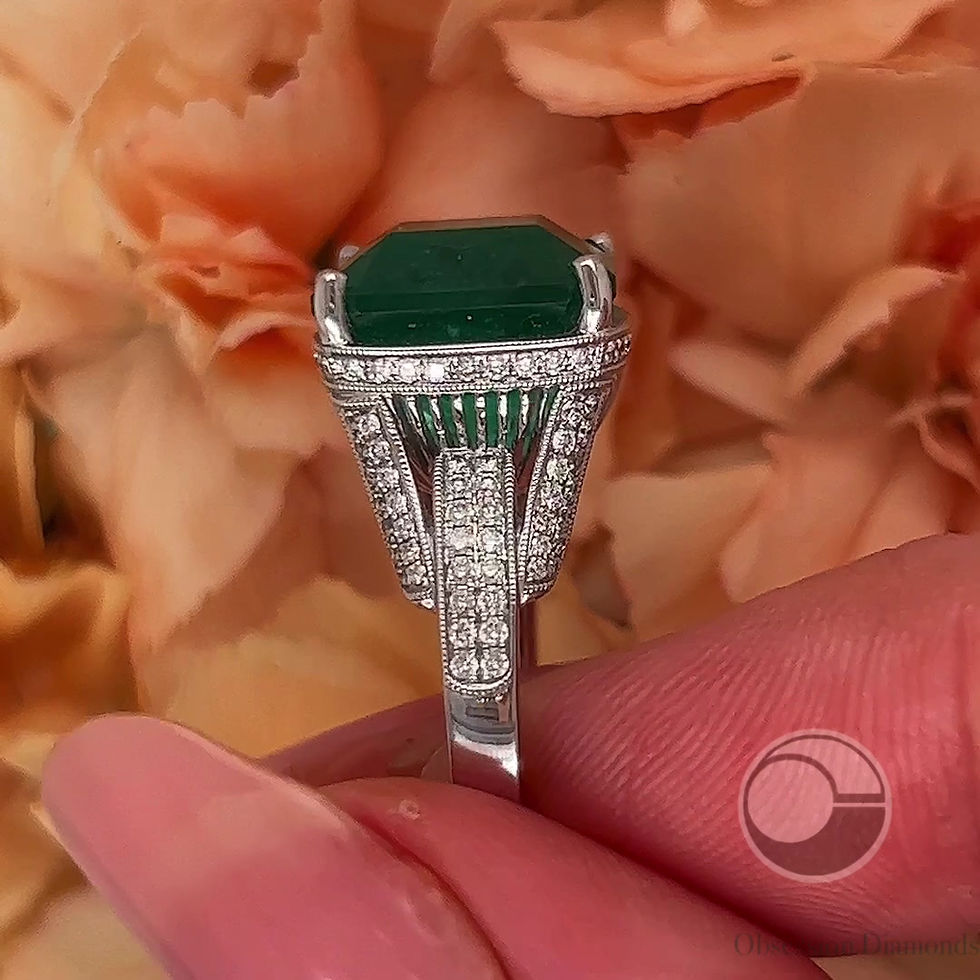 Thumbnail: Antique Style Emerald and Diamond Statement Ring