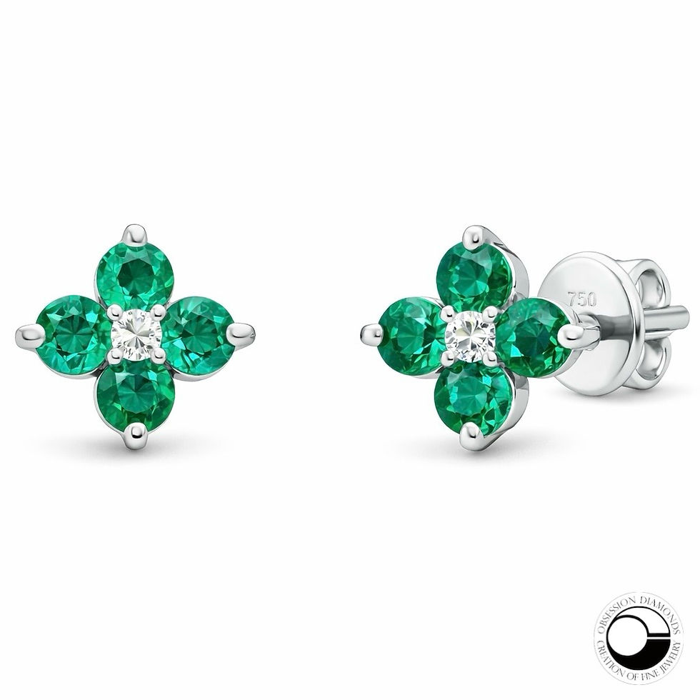 Thumbnail: Diamond Center Emerald Stud Earrings