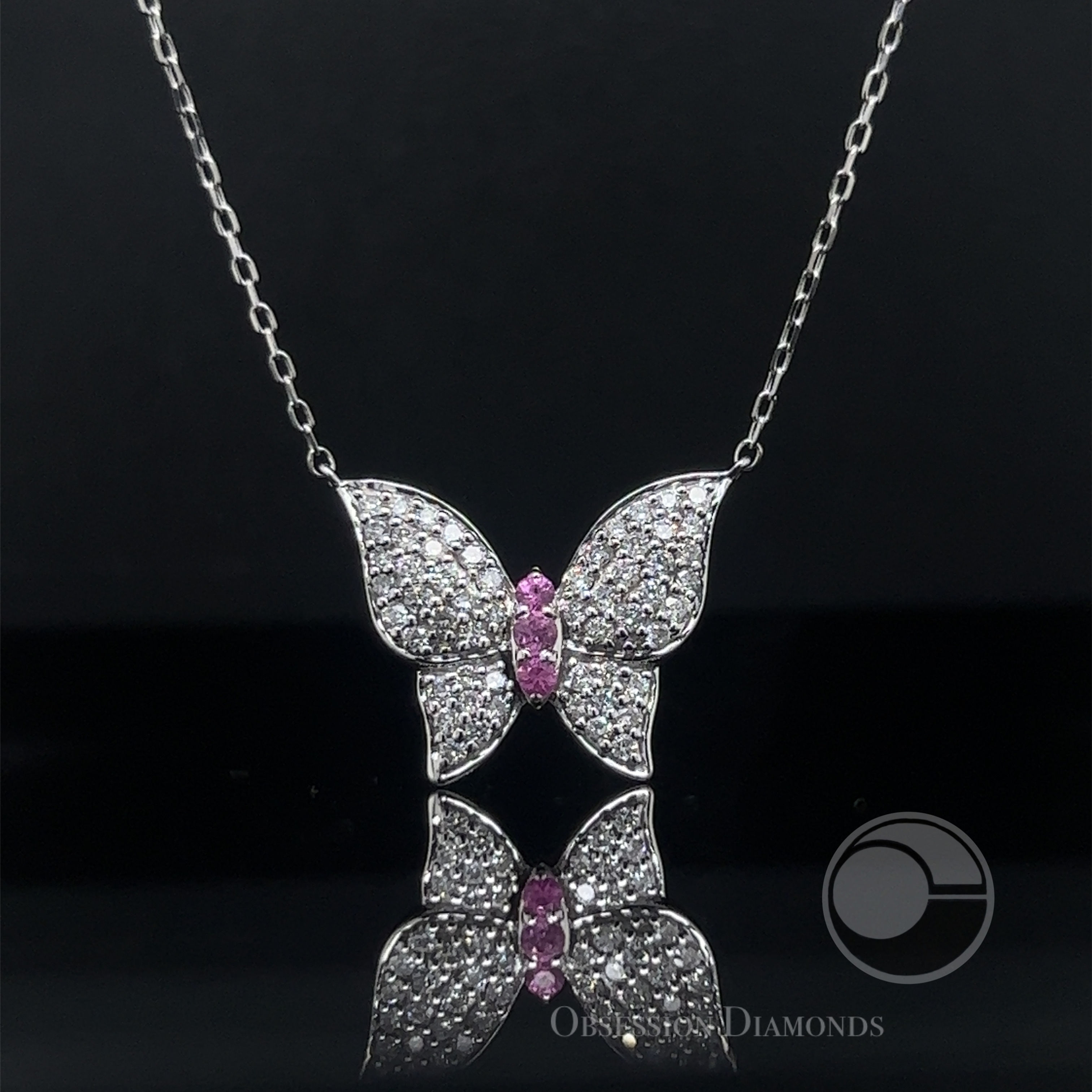 Pink Sapphire and Diamond Butterfly Pendant
